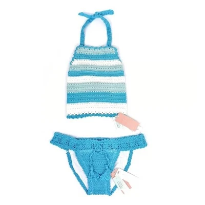 NUEVO SIN ETIQUETAS Pilyq L Blair Crochet Cuello Alto Halter Top y Bikini Parte Inferior de Natación 129797 Foto 1 de 4