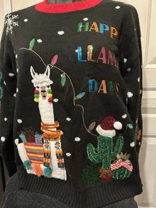 Ugly Christmas Sweater Women: Size Small Llama With Cactus And Bling - Picture 1 of 5