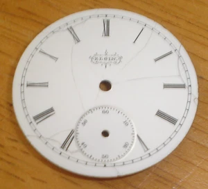 Elgin versenkte Porzellan Taschenuhr Zifferblatt 34 mm Haarrisse - Bild 1 von 2