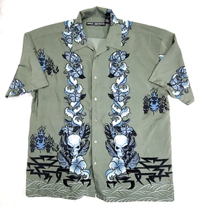 Box Office Island Shirt Multicolor Collared Button Skulls Floral Tribal Men's XL - Picture 1 of 6