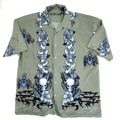 Box Office Island 衬衫多色领纽扣头骨花卉部落男式 XL — 第 1/4 张图片