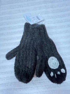 New Crewcuts Boy's Large Winter Fleece Mittens Embroidered Panda Paw Black - Picture 1 of 4