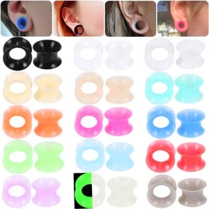 2pc Multicolor Thin Silicone Double Flared Flesh Tunnel Ear Plug Gauge Expander - Picture 1 of 19