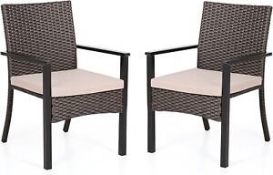 Patio Chairs Set of 2 Rattan Outside Chair Wicker Outdoor Armchair
