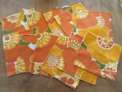 Lot 12 serviette de table vintage années 70 orange à fleurs 47 x 43 cm - Imagen 1 de 4