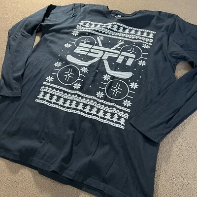 ESPN HOCKEY HOLIDAY CHRISTMAS SWEATER STYLE BLACK LONG SLEEVE LARGE T-SHIRT - Image 1 of 4