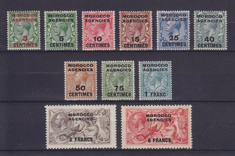 MOROCCO BRITISH POST 1917, SG 191-201, FRENCH CURRENCY, MLH Cover