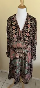 Cienna Bohemian Design Silk Dress Womens XLarge Multicolour Floral 3/4 Sleeve - Picture 1 of 12