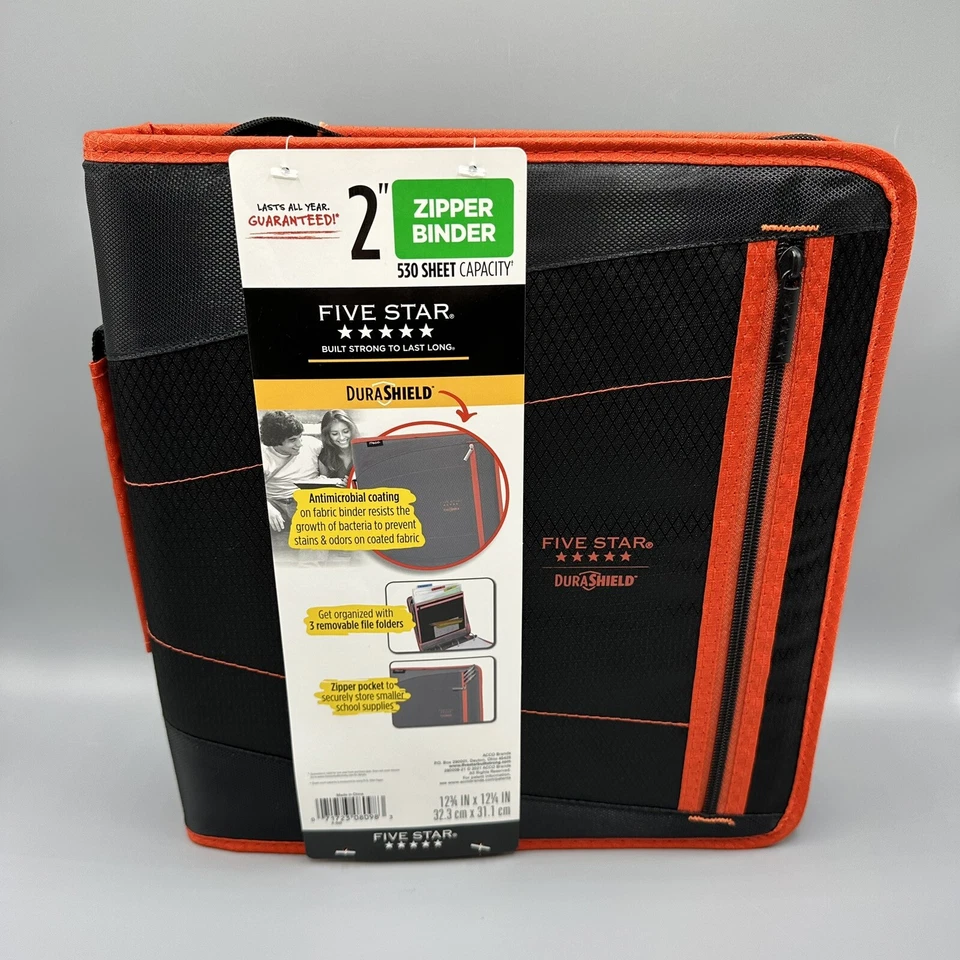 Mead Five Star DuraShield Zipper Binder 530 Sheet Red 280008-21 X-593