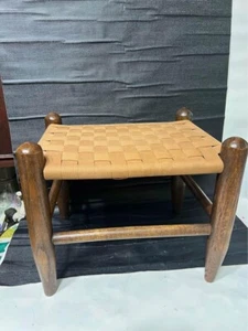 Vintage Shaker-Stil gewebt Binse & Eiche Fußhocker Ottomane - Bild 1 von 13