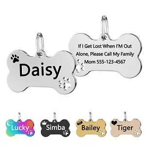 CUSTOM ENGRAVED PERSONALIZED PET TAG ID DOG CAT NAME TAGS HOLLOW FOOTPRINT - Picture 1 of 16