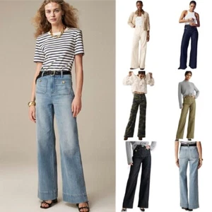 Ladies Stretchy High Waist Pockets Pants Wide Leg Jeans Denim Trousers PLUS SIZE - Picture 1 of 24