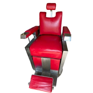 PAIDAR BARBER SHOP CHAIR CIRCA 1950s 1960s RED UPHOLSTERY WITH SILVER CHROME - Picture 1 of 14