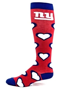 New York Giants Valentines Day Red Blue & White Repeat Hearts Thin Long Socks - Picture 1 of 3