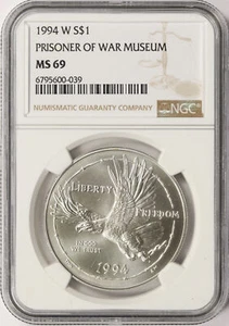 1994-W $1 Prisoner of War / POW Museum Commemorative Silver Dollar NGC MS69 - Picture 1 of 2