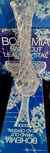 Bohemian Czech Vase, Hand Cut 24% Lead Crystal 26 Cm Long,+ Original Box Vintage - Picture 1 of 4