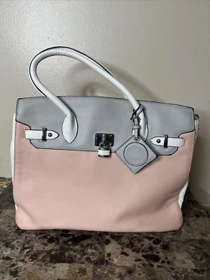 Bolso de Mano Cartera Catherine Malandrino Rosa Gris y Blanco Doble Asa Foto 1 de 4