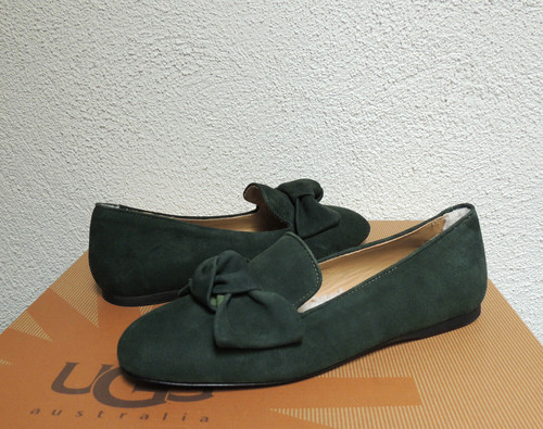 MOCASSINI IN PELLE SCAMOSCIATA VERDE COLLEZIONE UGG US 7 EUR 38 ~NUOVI