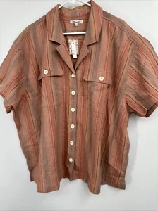 Madewell Stripe Stretch Cotton Linen Camp Shirt Plus Size 2X NWT $80 - Picture 1 of 4