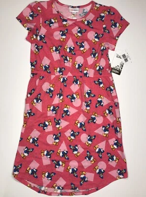 Vestido Lularoe Disney Pato Donald para niños Mae ~talla 12~ Bolsillos Formas Rosa Nuevo con etiquetas Foto 1 de 4