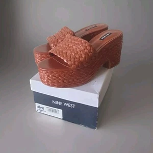 Nine West Dark Natural 120 Block Heel Woven Sandals AU 8.5 - Picture 1 of 20
