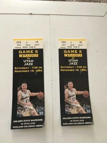 Vintage 1994 NBA Golden State Warriors pair of 2 used game tickets Chris Mullen Cover