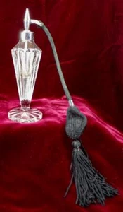 Art Deco Perfume Bottle Atomizer Clear Glass Silvertone Metal Bulb Hardened - Picture 1 of 8