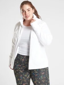NWT Athleta Triumph Hoodie Sweatshirt 3X 24W 26W White Full Zip Jacket Pockets - Picture 1 of 16