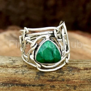 Indian Emerald Ring, 925 Sterling Silver Ring, lab created, Boho Ring For Her - Picture 1 of 4
