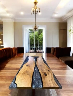 Custom Order Epoxy Dining Tabletop Walnut Conference Office Meeting Desk Bar Dec - Image 1 of 4