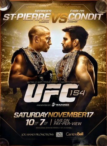UFC 154:  St-Pierre vs. Condit PPV Promo Poster, Champion vs Champion, Very Good Cover