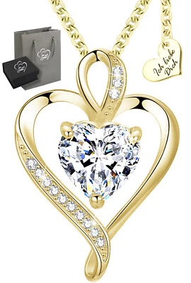925 Silber Herzkette Hals-Kette Herz Gold Liebe Geschenk für Frau Damen Freundin - Bild 1 von 4