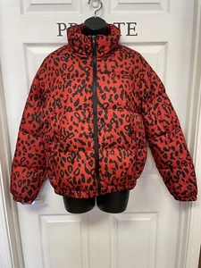 CI SONO Red/Black Cheetah Puffer Jacket Women’s M NWOT - Picture 1 of 4