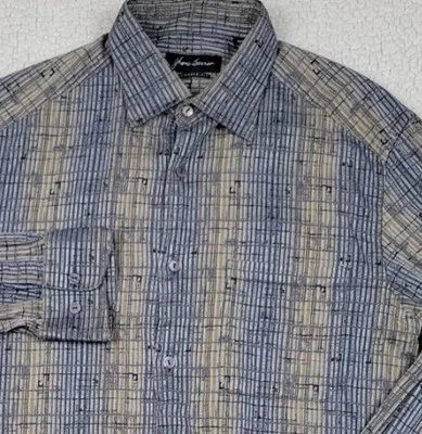 Jhane Barnes Shirt Mens M Multicolor Button Up Stripe Silk Blend Long Sleeve - Image 1 of 4