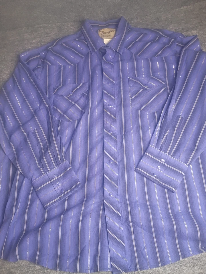Camisa a Presión Wrangler Western 2XL Púrpura Rayas Metálica Manga Larga Perla A Presión Foto 1 de 4