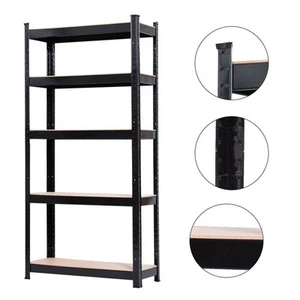 5 Layer Metal Mdf Shelving - 70 X 30 X 150cm - 0.7mm Thick Shelf - Black - Picture 1 of 9