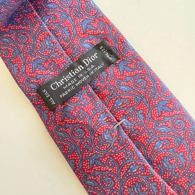 Vintage Christian Dior Tie – Italian Silk, Paisley Pattern – Red & Blue, 4” Wide - Image 1 of 4