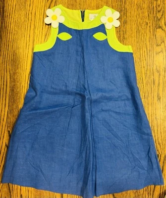 Vestido Florence Eiseman Daisy Línea A Azul Plisado 100% Algodón Talla 6x Foto 1 de 2