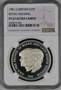 1981 Great Britain Proof silver 25 Pence, Royal Wedding, NGC PF 67 Ultra Cameo - Picture 1 of 3