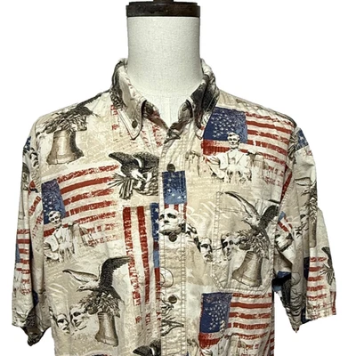 Camisa Cabeza Roja Para Hombres 2XL Crema Bandera Americana Rushmore Águilas Patriótica Abotonada Foto 1 de 4