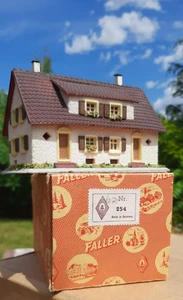 Original Packaging Box Faller 254 Wood Finished Model Double House Dormer Vintage 1950s Track H0 - Picture 1 of 19