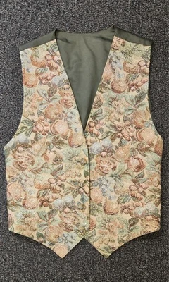 VTG Sparkling Handmade Floral Tapestry Vest w/ Sage Green Silk Size M/36" Chest - Image 1 of 4