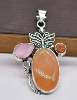 Этническая подвеска ручной работы с коричневым сердоликом и другими драгоценными камнями 1 дюйм P 4890 - Изображение 1 из 4