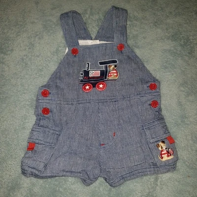 Vintage American Dog Train Classic Overalls Shortalls Gingham Railroad 6-9 month - Image 1 of 4