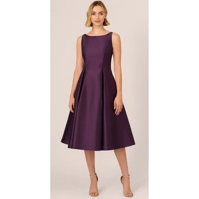 NWT ADRIANNA PAPELL Sleeveless Mikado Midi Dress Size 12 V-Back Luxe Plum Purple - Image 1 of 4
