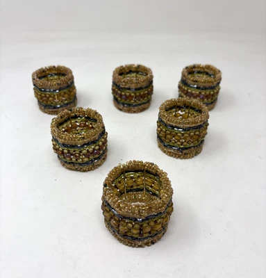 Anillos Servilleteros Pier One 6 Cuentas de Vidrio Marrón Azul Rosa Verde Dorado 1.75" Otoño Boho Foto 1 de 4