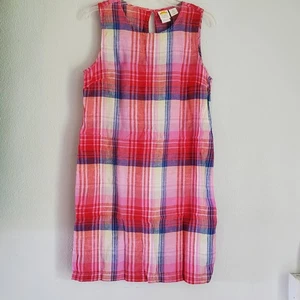 C&C California Dress Womens US 6 Pink Red Plaid Sleeveless 100% Linen Summer - Picture 1 of 7