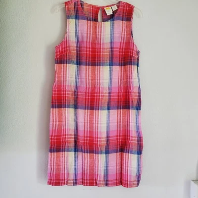 C&C California Dress Womens US 6 Pink Red Plaid Sleeveless 100% Linen Summer - Image 1 of 4