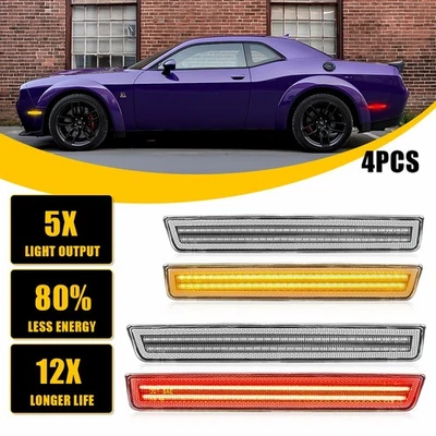 [AMBER+RED] LED Strip Side Marker Light Parking Lamps 15-22 For Dodge Challenger - Image 1 of 4