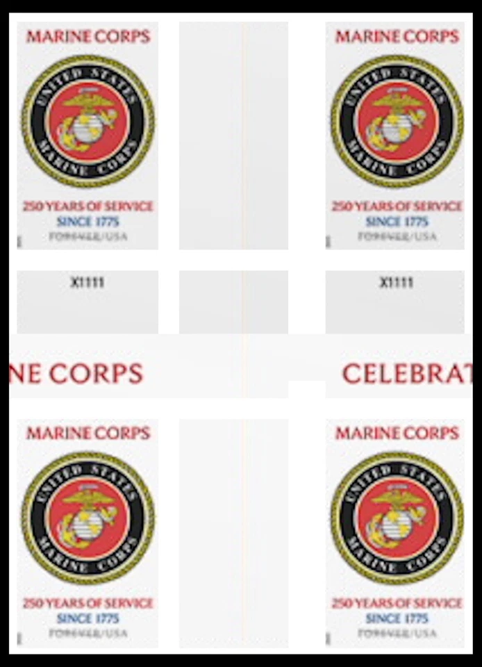 US 6005a Marine Corps 250 Years imperf NDC cross gutter block 4 MNH 2025 - Image 1 of 1